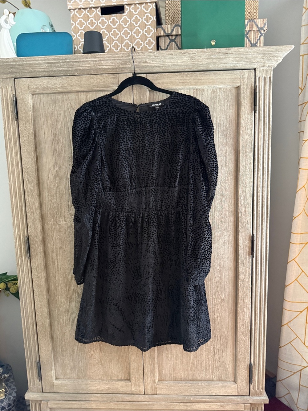 Express Black Mini Dress with Textured Dot Velvet